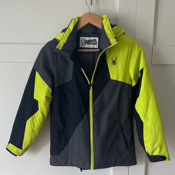 Spyder Kids' Neon Yellow and Black Puffer Jacket - Picture 1 of 5